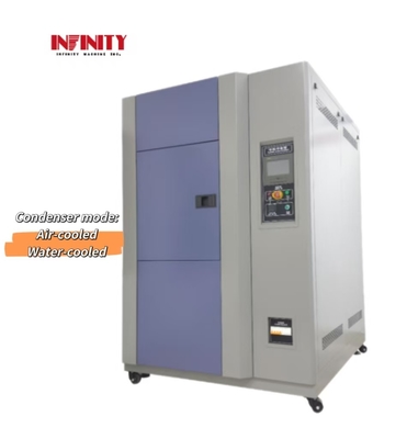 ระยะอุณหภูมิแบบกล่องสามแบบ -55°C+150°C ห้องทดสอบการกระแทกทางความร้อนที่สามารถโปรแกรมได้